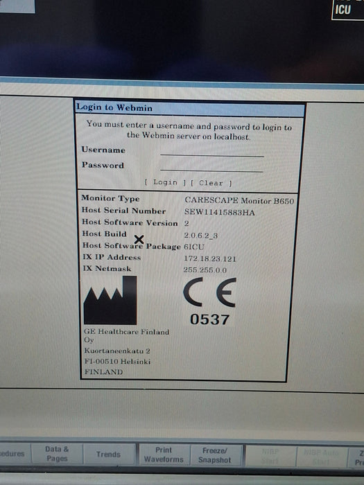 GE Healthcare Carescape B650 Critical Care Patient Monitor