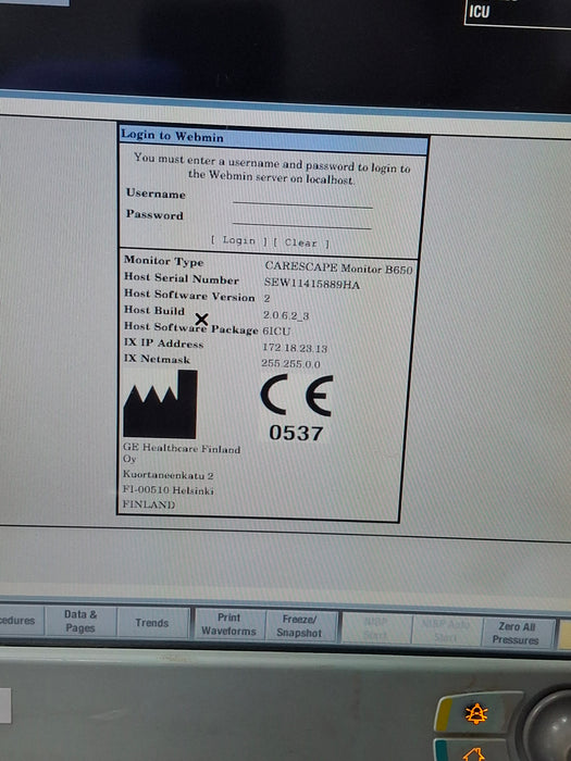 GE Healthcare Carescape B650 Critical Care Patient Monitor