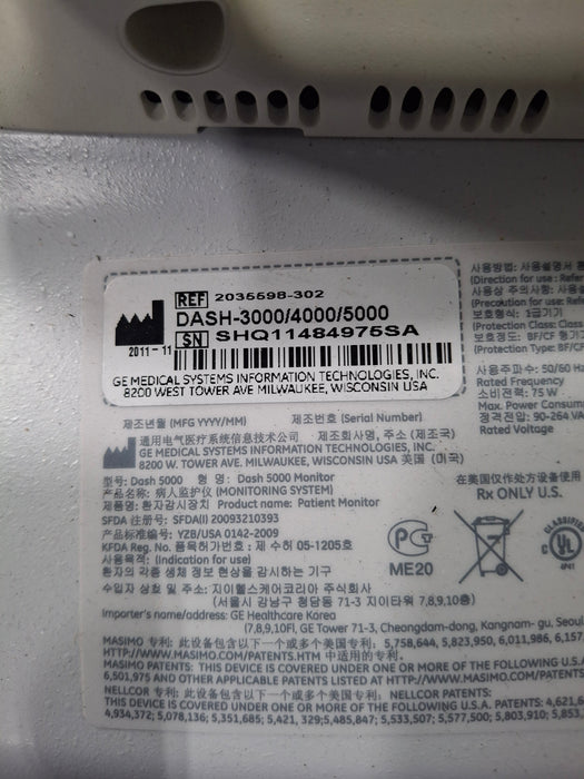 GE Healthcare Dash 5000 - Masimo SpO2 Patient Monitor