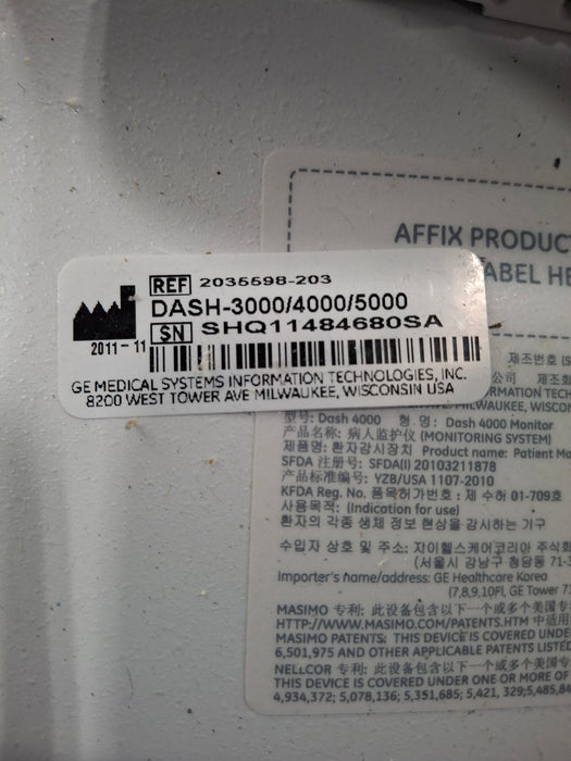 GE Healthcare Dash 4000 - GE/Nellcor SpO2 Patient Monitor