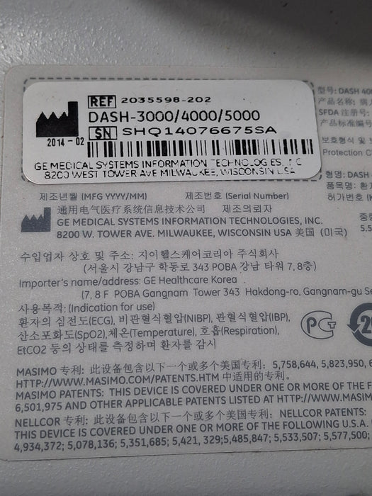GE Healthcare Dash 4000 - Masimo SpO2 Patient Monitor