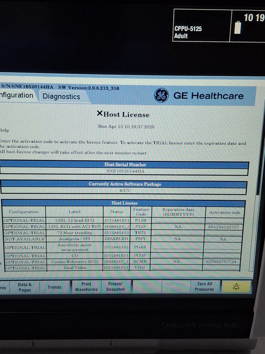 GE Healthcare Carescape B450 Critical Care Patient Monitor