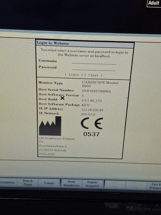 GE Healthcare Carescape B450 Critical Care Patient Monitor