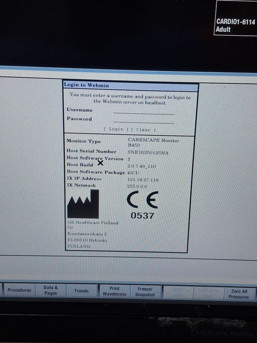 GE Healthcare Carescape B450 Critical Care Patient Monitor