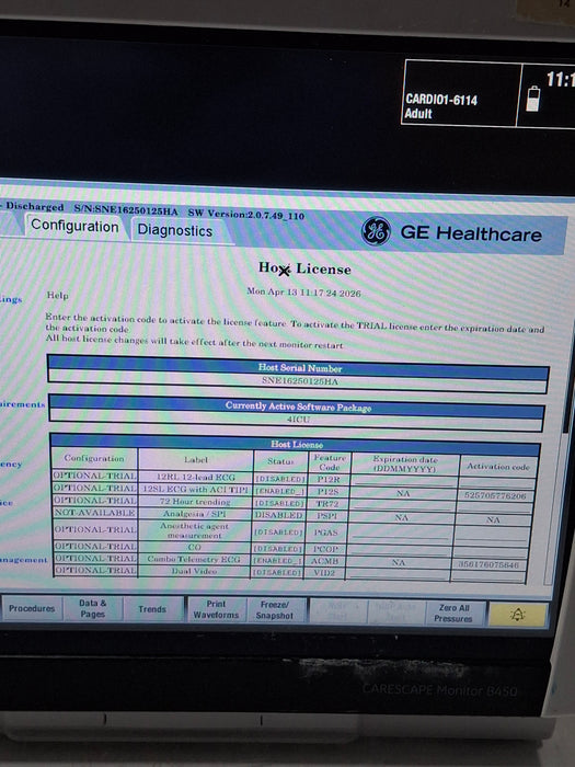 GE Healthcare Carescape B450 Critical Care Patient Monitor