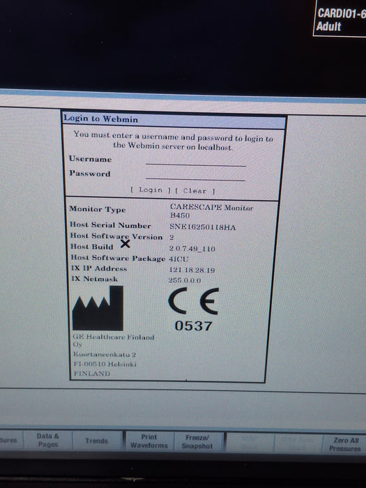 GE Healthcare Carescape B450 Critical Care Patient Monitor