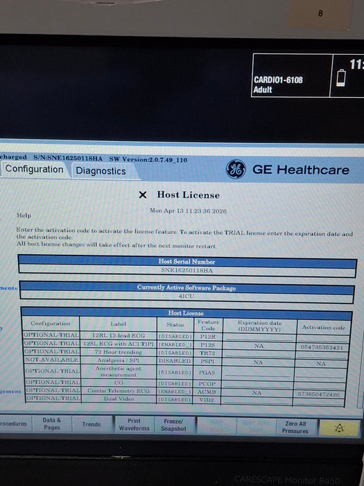 GE Healthcare Carescape B450 Critical Care Patient Monitor