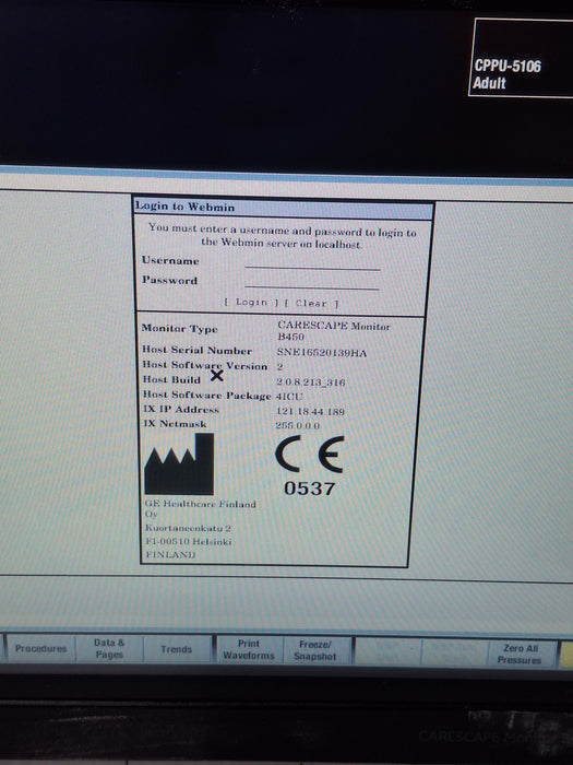 GE Healthcare Carescape B450 Critical Care Patient Monitor