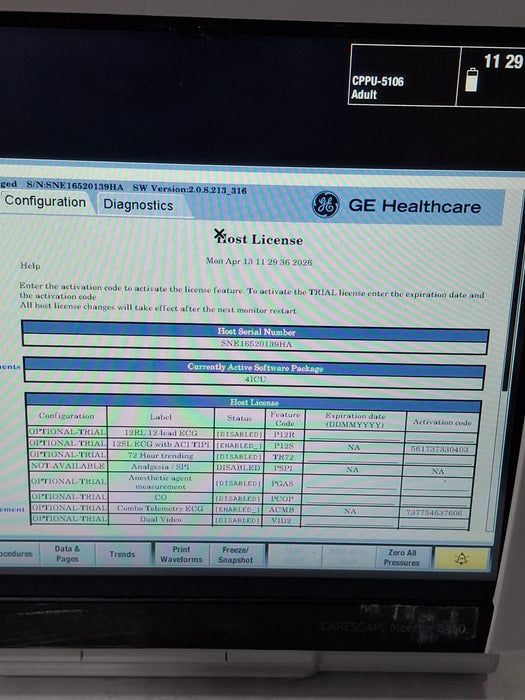 GE Healthcare Carescape B450 Critical Care Patient Monitor