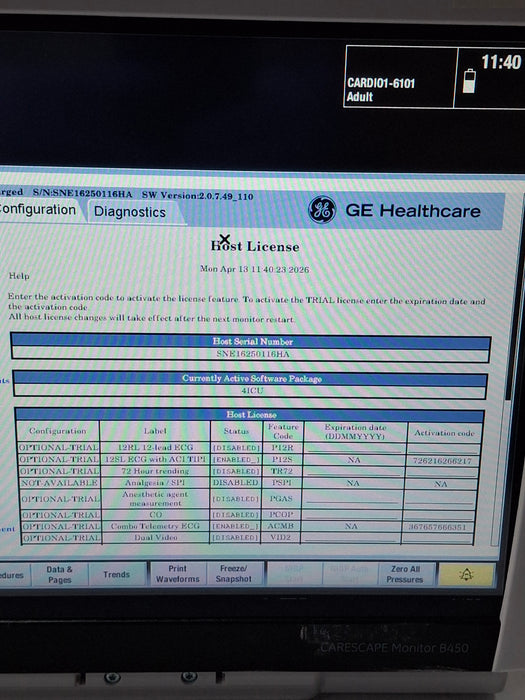 GE Healthcare Carescape B450 Critical Care Patient Monitor