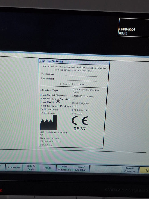 GE Healthcare Carescape B450 Critical Care Patient Monitor
