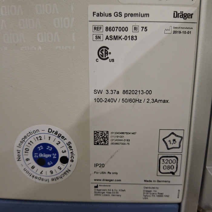 Draeger Medical Fabius GS Premium Anesthesia Machine