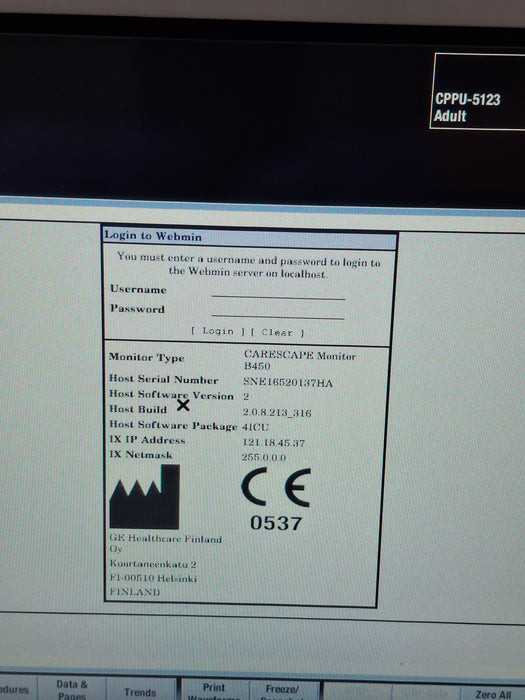 GE Healthcare Carescape B450 Critical Care Patient Monitor