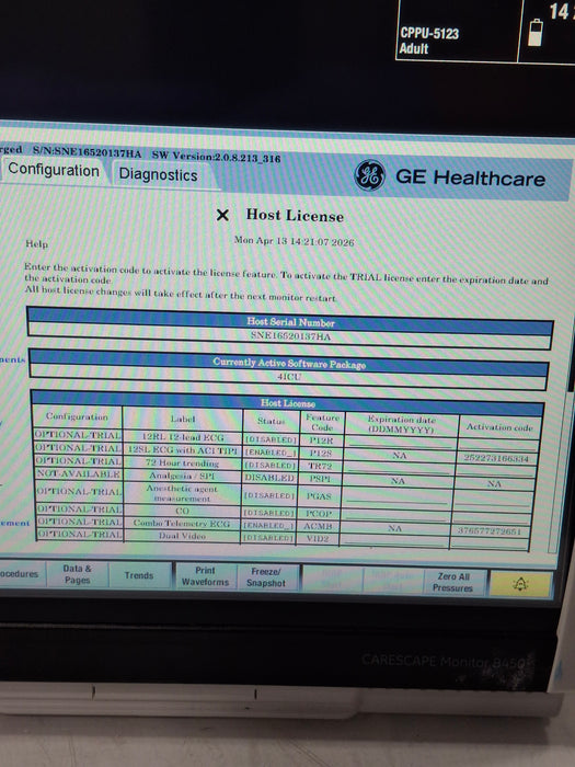 GE Healthcare Carescape B450 Critical Care Patient Monitor