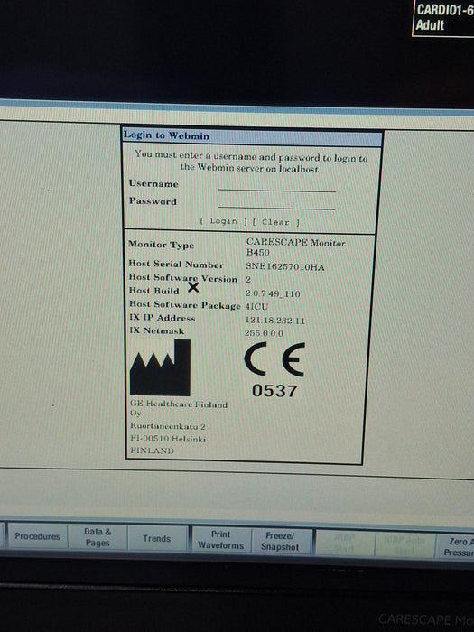 GE Healthcare Carescape B450 Critical Care Patient Monitor