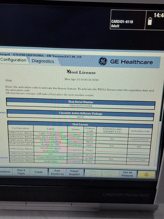 GE Healthcare Carescape B450 Critical Care Patient Monitor