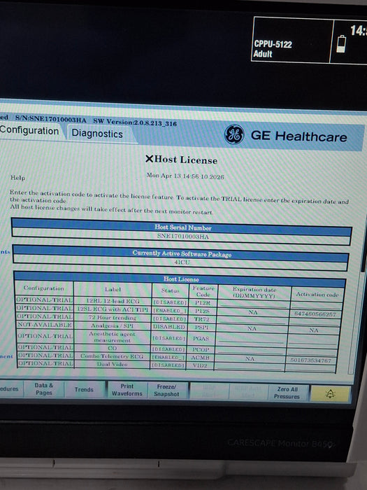 GE Healthcare Carescape B450 Critical Care Patient Monitor