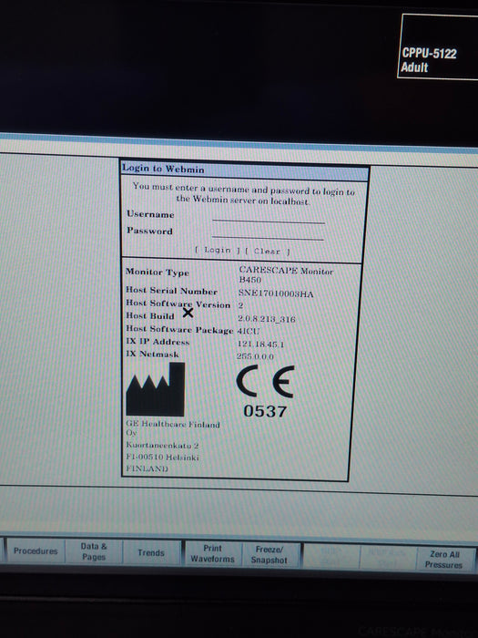 GE Healthcare Carescape B450 Critical Care Patient Monitor