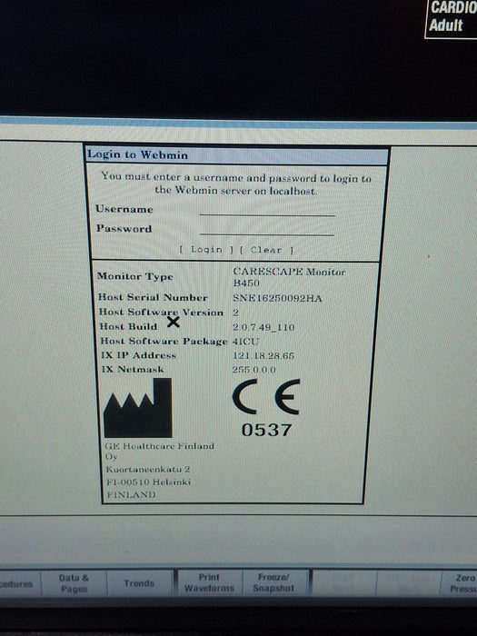 GE Healthcare Carescape B450 Critical Care Patient Monitor