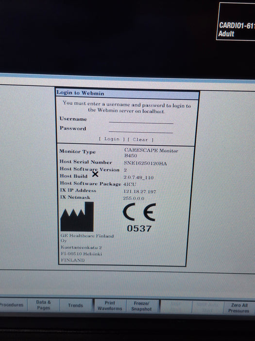 GE Healthcare Carescape B450 Critical Care Patient Monitor