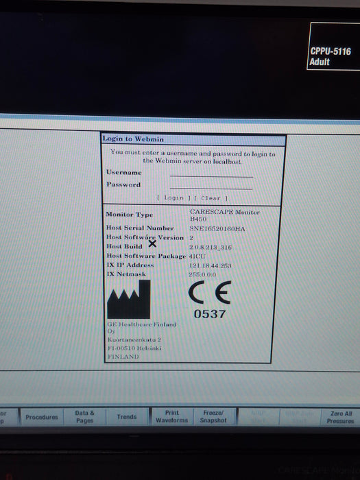 GE Healthcare Carescape B450 Critical Care Patient Monitor