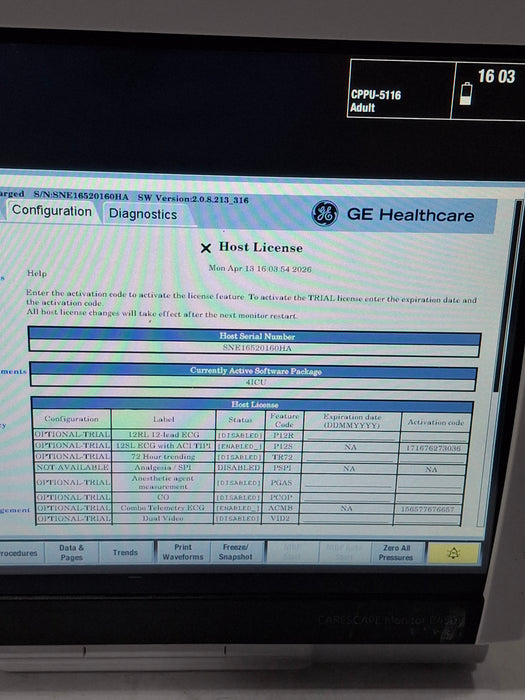 GE Healthcare Carescape B450 Critical Care Patient Monitor