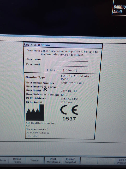 GE Healthcare Carescape B450 Critical Care Patient Monitor