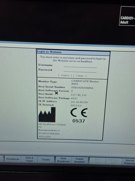 GE Healthcare Carescape B450 Critical Care Patient Monitor