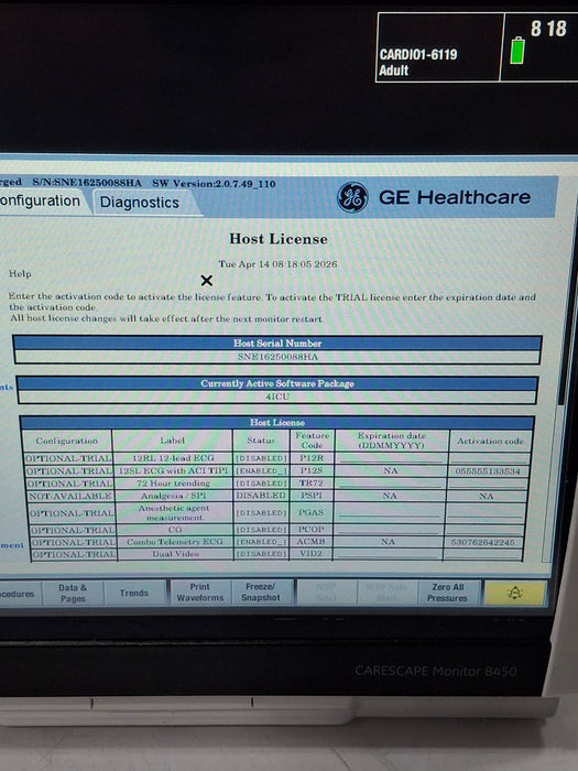 GE Healthcare Carescape B450 Critical Care Patient Monitor