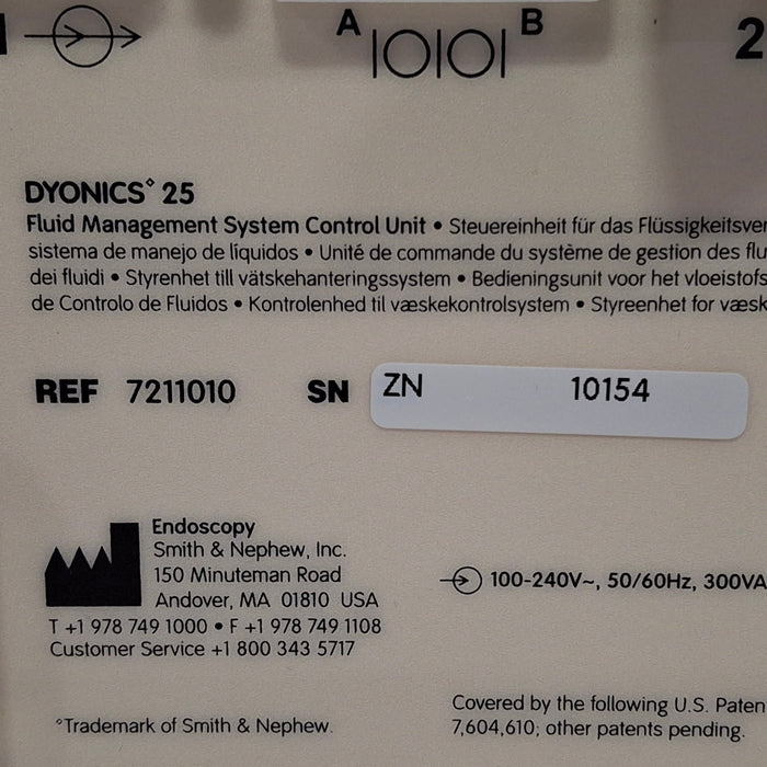 Smith & Nephew Dyonics 25 Fluid Management System Control Unit