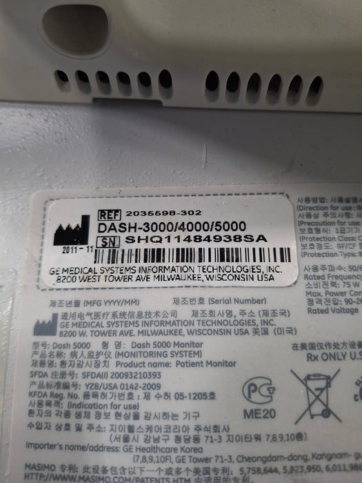 GE Healthcare Dash 5000 - Masimo SpO2 Patient Monitor