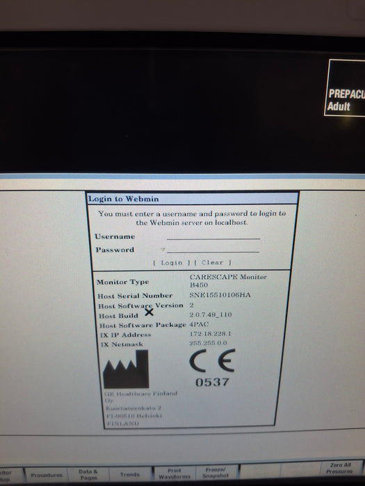 GE Healthcare Carescape B450 Post Anesthesia Care Patient Monitor