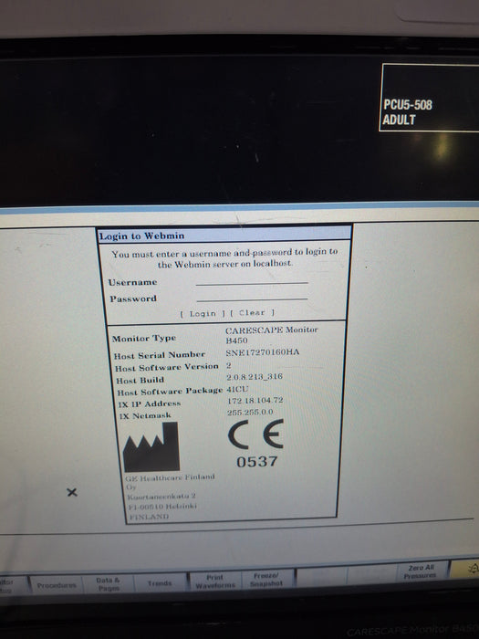 GE Healthcare Carescape B450 Critical Care Patient Monitor