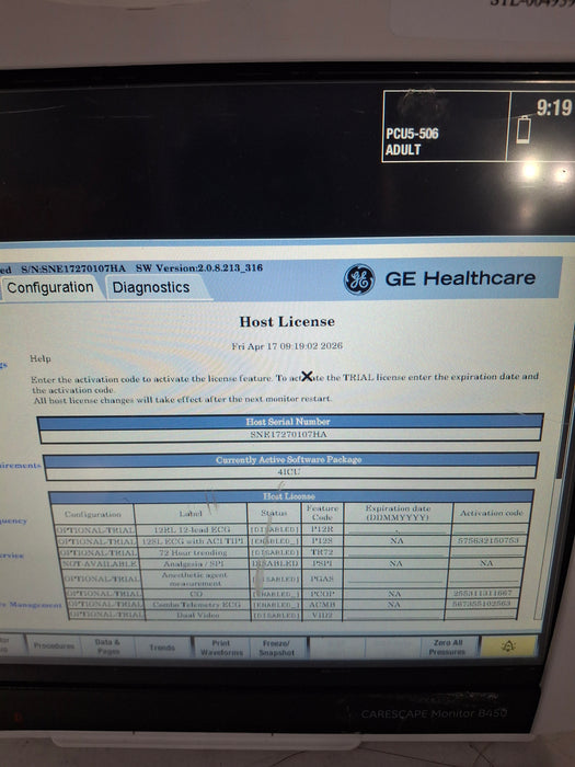GE Healthcare Carescape B450 Critical Care Patient Monitor