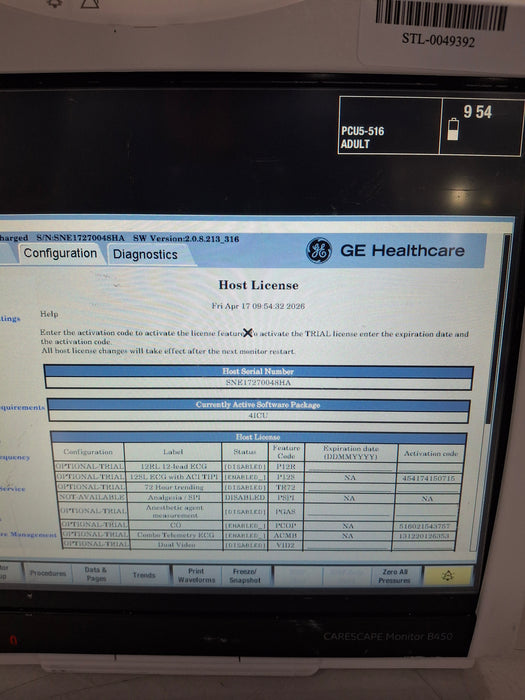 GE Healthcare Carescape B450 Critical Care Patient Monitor