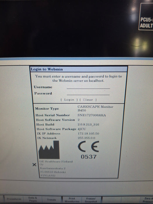 GE Healthcare Carescape B450 Critical Care Patient Monitor