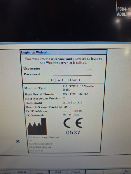 GE Healthcare Carescape B450 Critical Care Patient Monitor