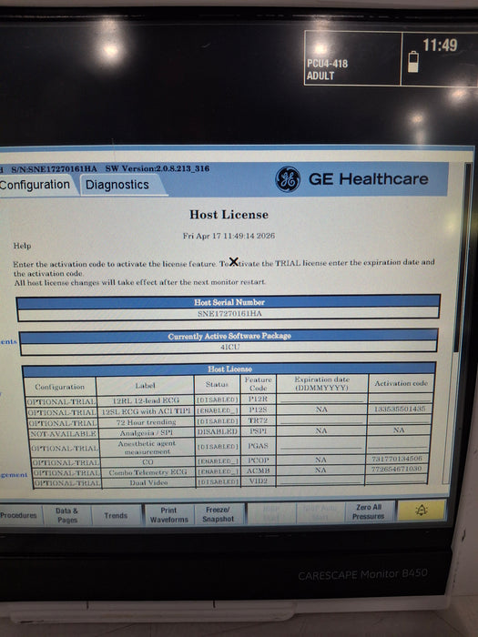 GE Healthcare Carescape B450 Critical Care Patient Monitor