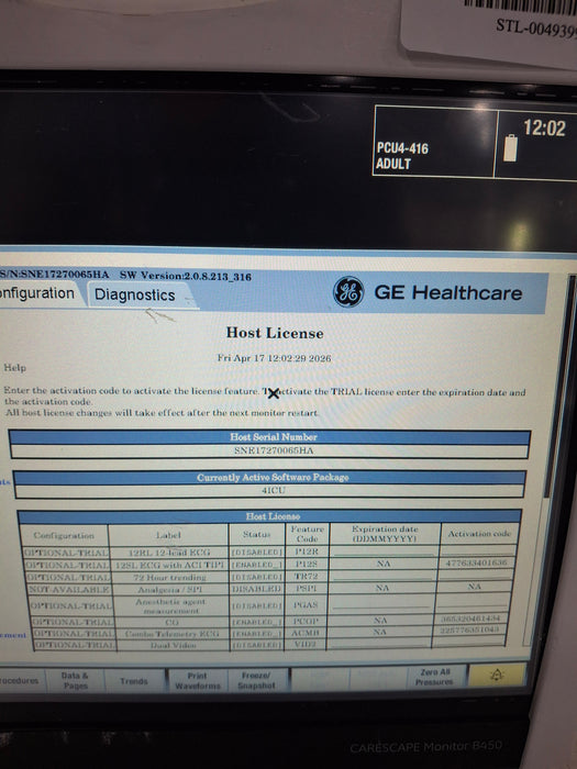 GE Healthcare Carescape B450 Critical Care Patient Monitor