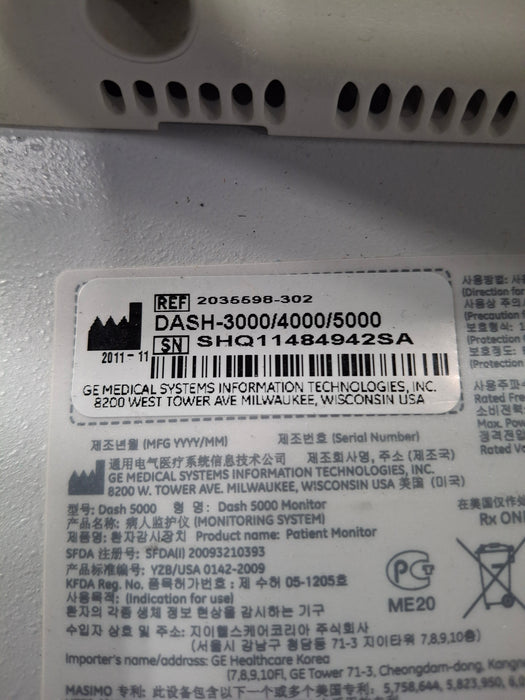 GE Healthcare Dash 5000 - Masimo SpO2 Patient Monitor