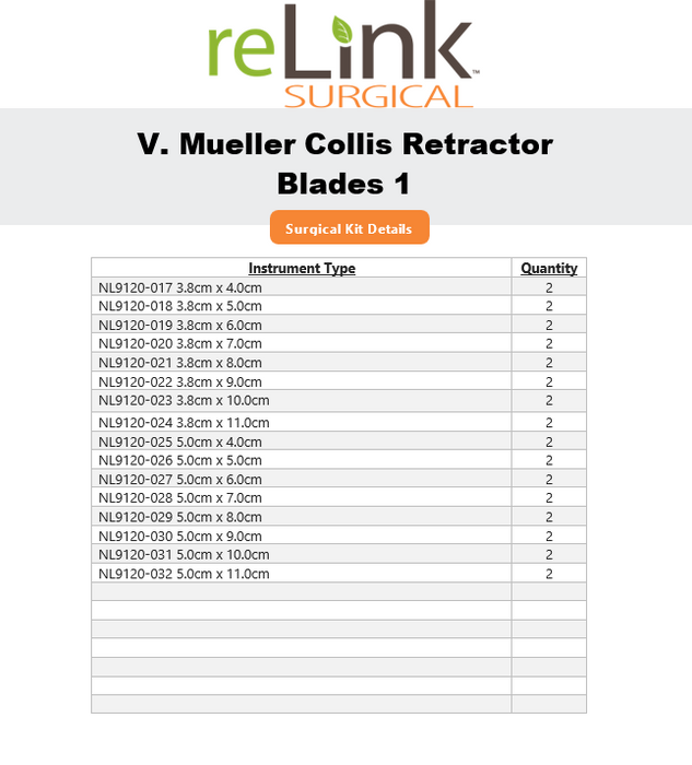 V. Mueller Collis Retractor Blade Set