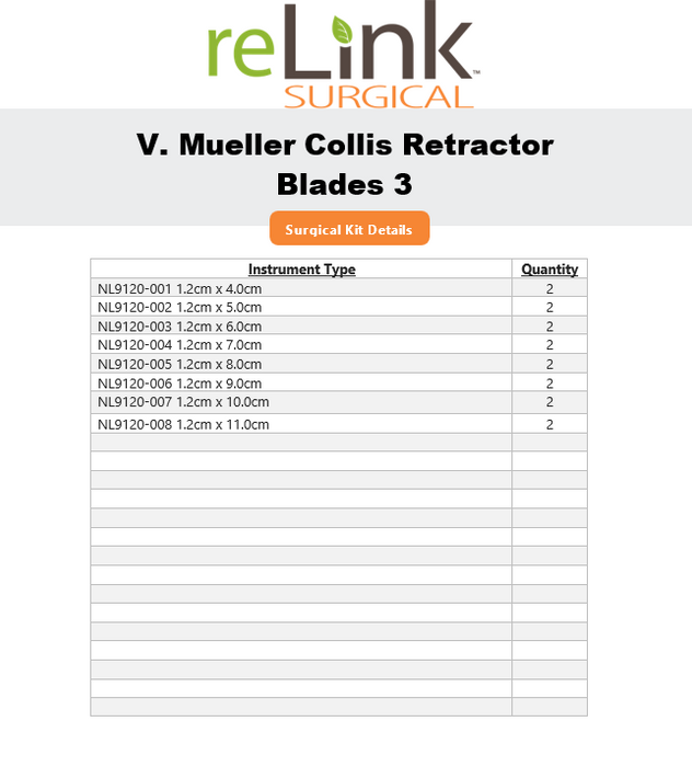 V. Mueller Collis Retractor Blade Set