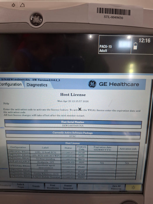 GE Healthcare Carescape B650 Post Anesthesia Care Patient Monitor