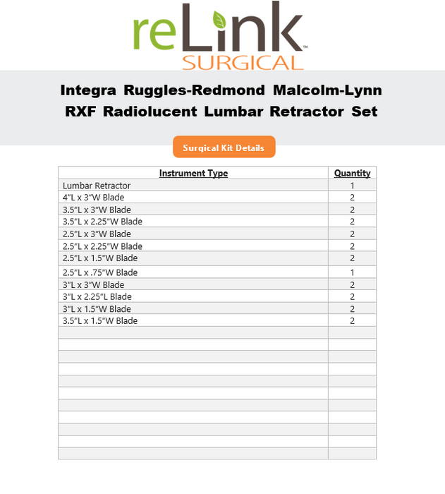 Integra Lifesciences Ruggles-Redmond Malcolm-Lynn RXF Lumbar Retractor Set