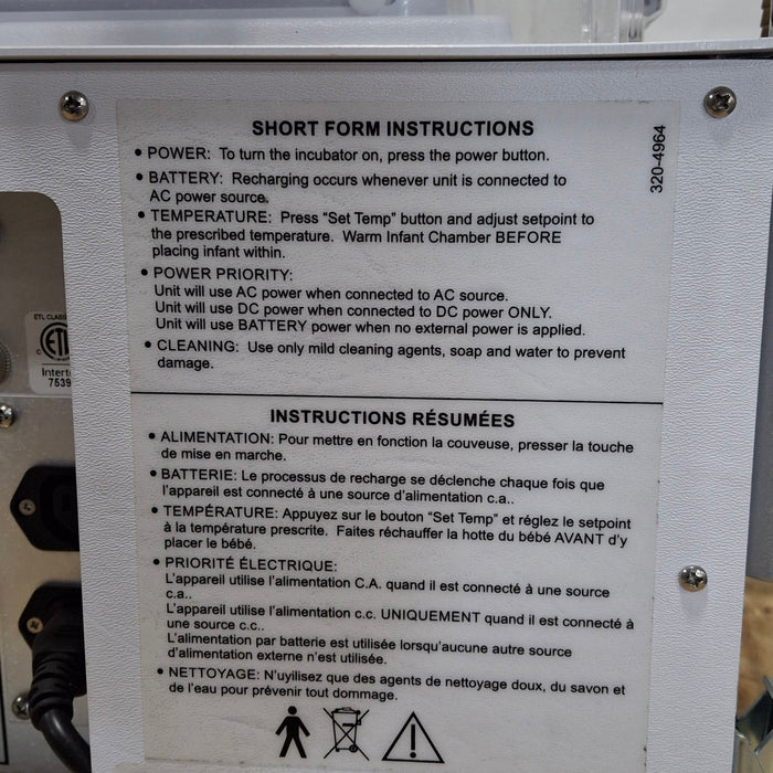 Airborne PulseOx Voyager Transport Incubator