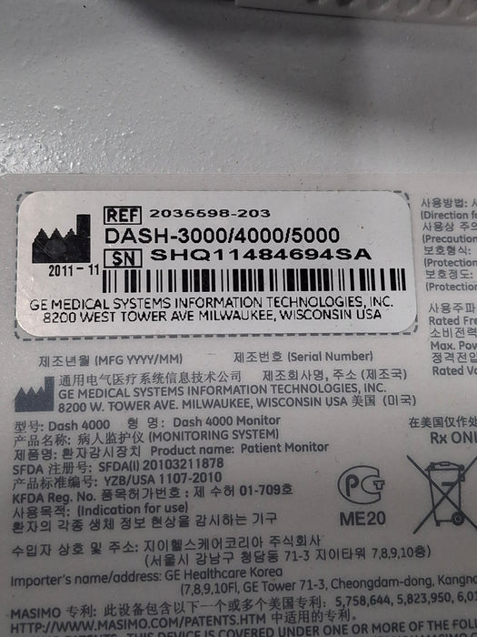 GE Healthcare Dash 4000 - GE/Nellcor SpO2 Patient Monitor