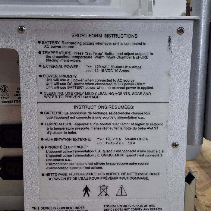 Airborne PulseOx Voyager Transport Incubator