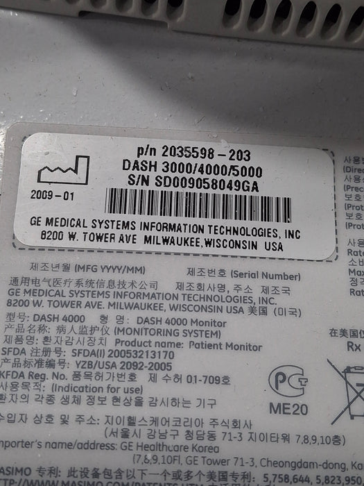 GE Healthcare Dash 4000 - GE/Nellcor SpO2 Patient Monitor