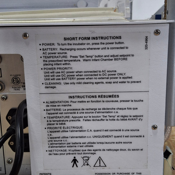 Airborne PulseOx Voyager Transport Incubator