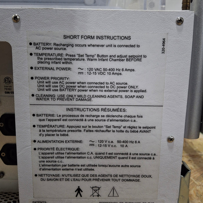 Airborne PulseOx Voyager Transport Incubator